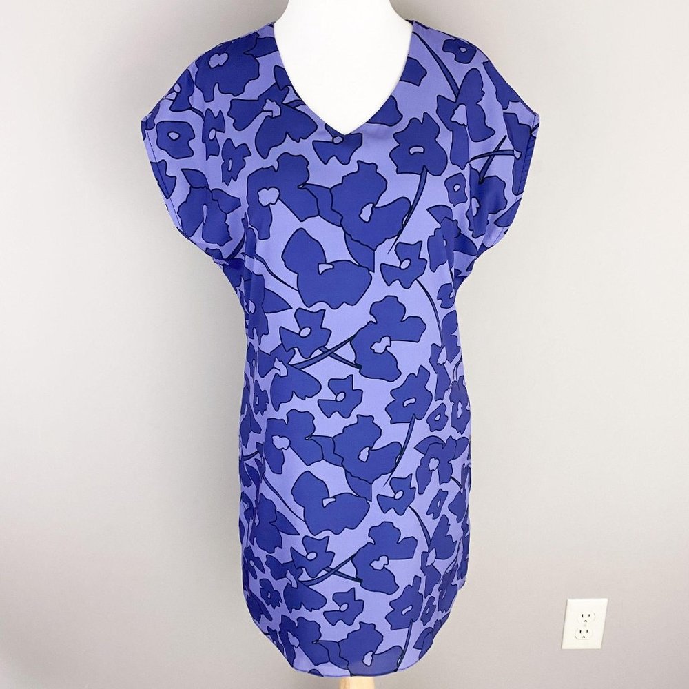 Anna Victoria Purple Floral Shift Dress Cap Sleeve